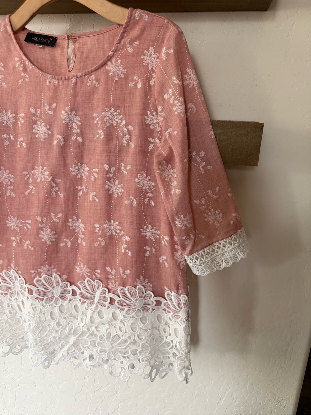 Presence|Blush Rose Embroidered Floral Crotchet lace trim Blouse•••Bohemian